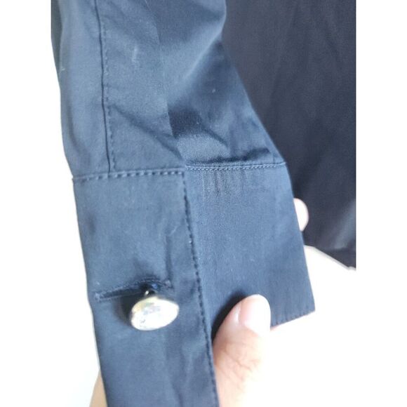 Escada Dark Navy Blue Band Collar Tule Front Detail Made in Germany Blouse EU36 - Picture 9 of 11